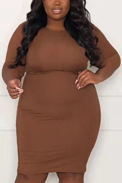 Plus Size Temperament Solid Color Knit Midi Dresses