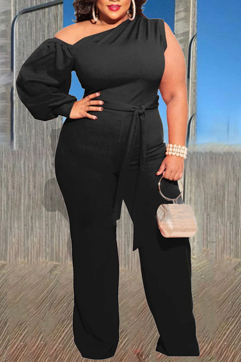Plus Size Jumpsuits Sexy Solid Bandage Split Joint Asymmetrical Collar