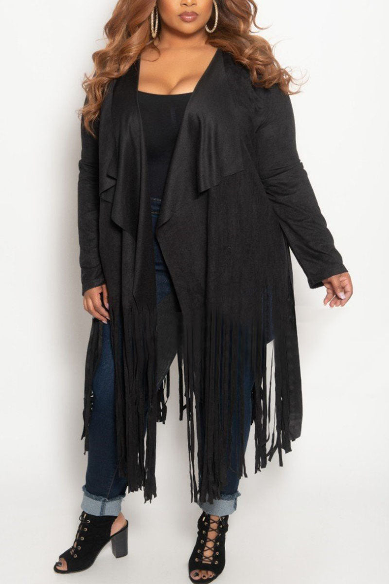 Plus Size Fashion Casual Fringe Long Sleeve Jacket Outwear