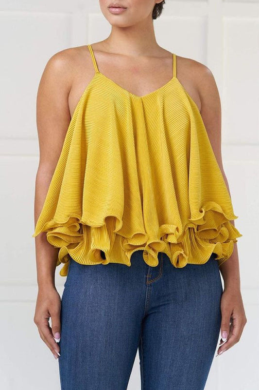 Plus Size Solid Ruffle Cami Top