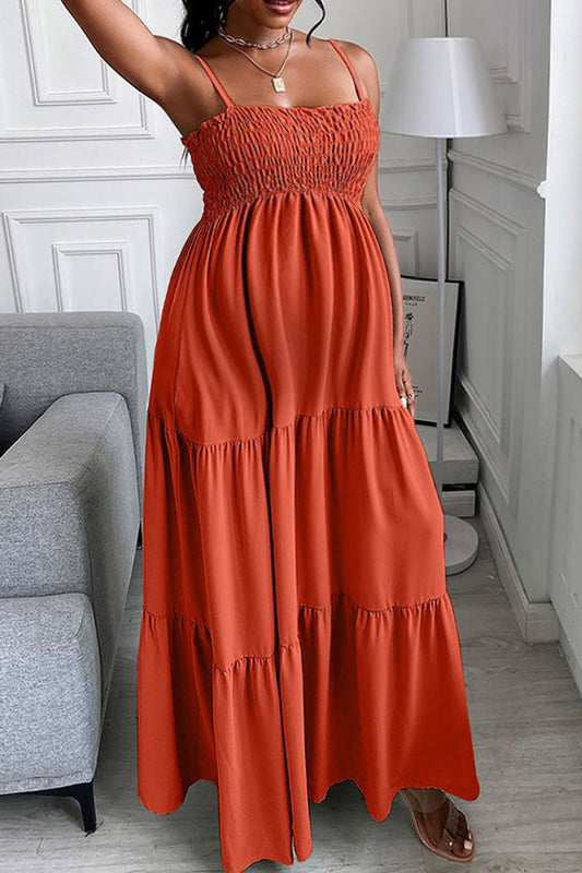 [Pre-Sale] Plus Size Casual Cami Boat Neck Pleated Maternity Maxi Dress