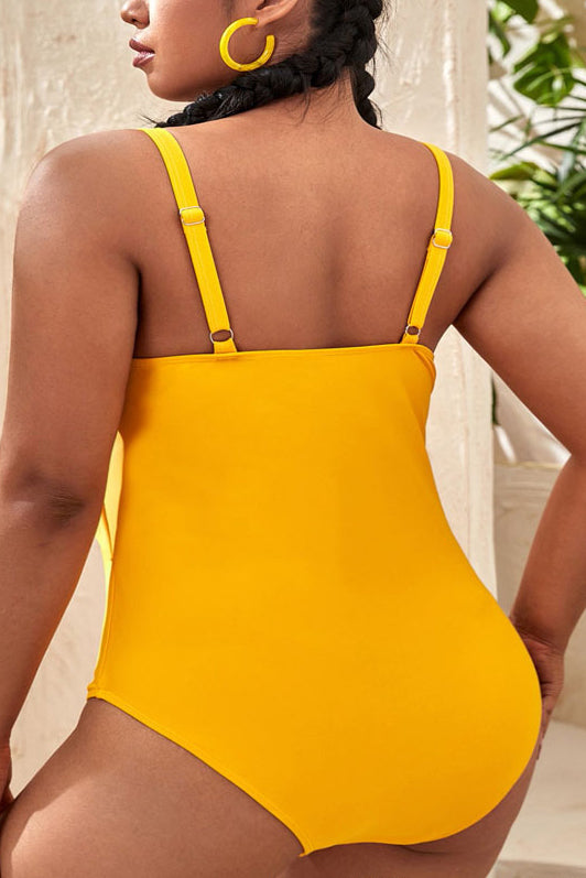 Plus Size Summer Solid Sleeveless Pleated One Piece Swimsuit