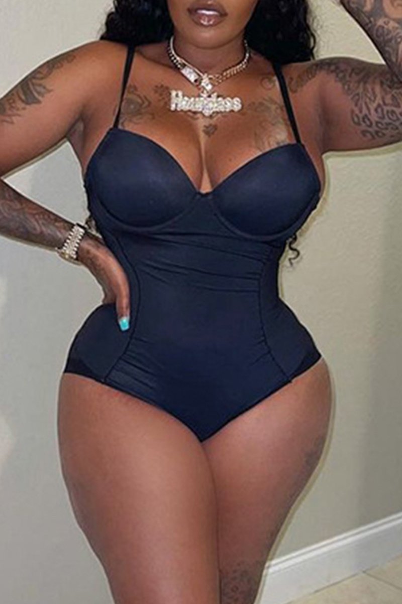 Plus Size Casual Solid Cami Bodysuits