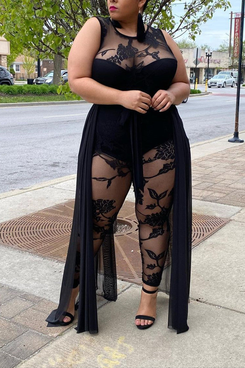 Plus Size See-through Sleeveless Jumpsuits