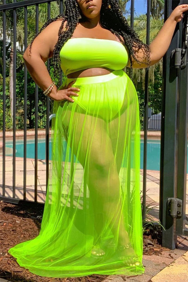 Plus Size Tulle See-through Tube Top Two-piece Dress Sets