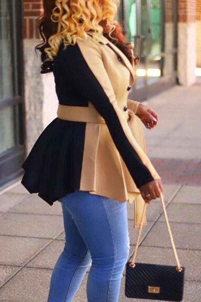 Plus Size Plain Blazer Long Sleeve Color Block