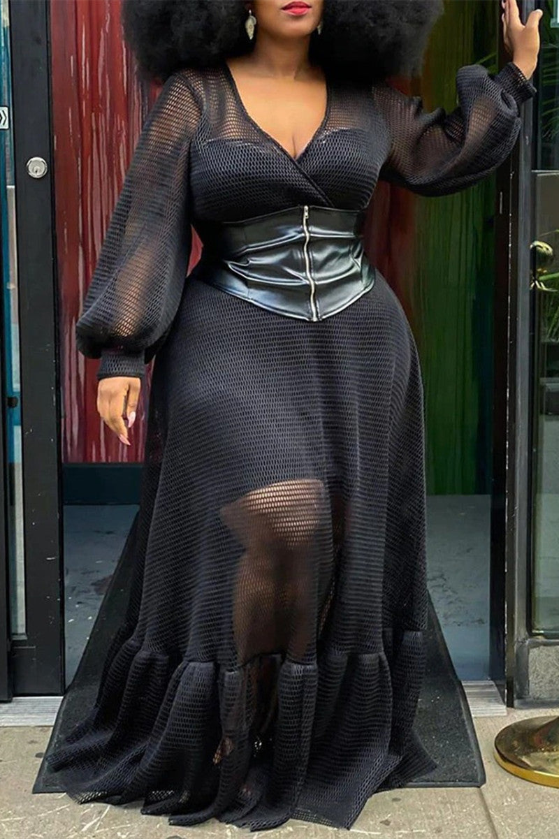 Plus Size See-through Mesh Maxi Dress