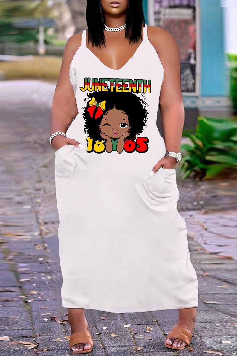 Plus Size Casual Cami Loose Printed Pocket Maxi Dresses