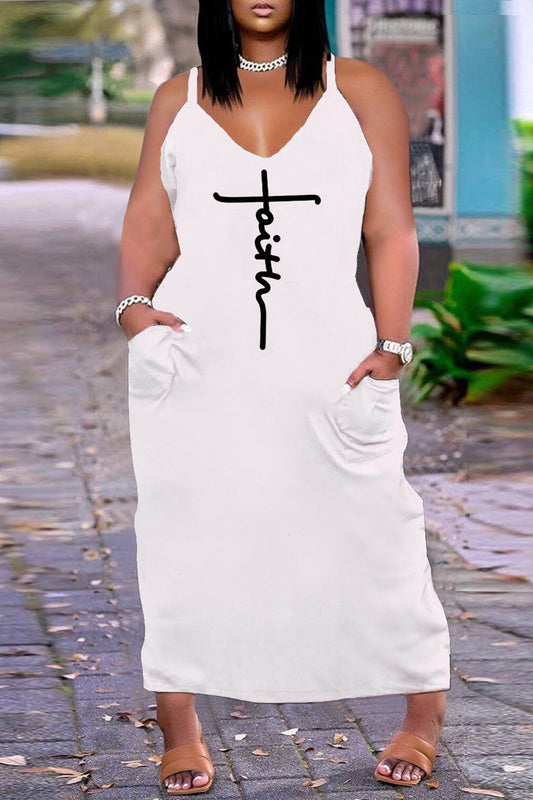Plus Size Casual Cami Loose Printed Pocket Maxi Dresses