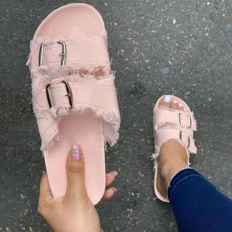 Casual Fashion Strap Slide Buckled Solid Slippers