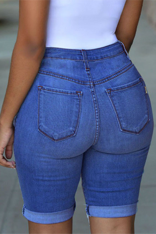 [Pre-Sale] Plus Size Casual Solid High Waist Ripped Denim Shorts