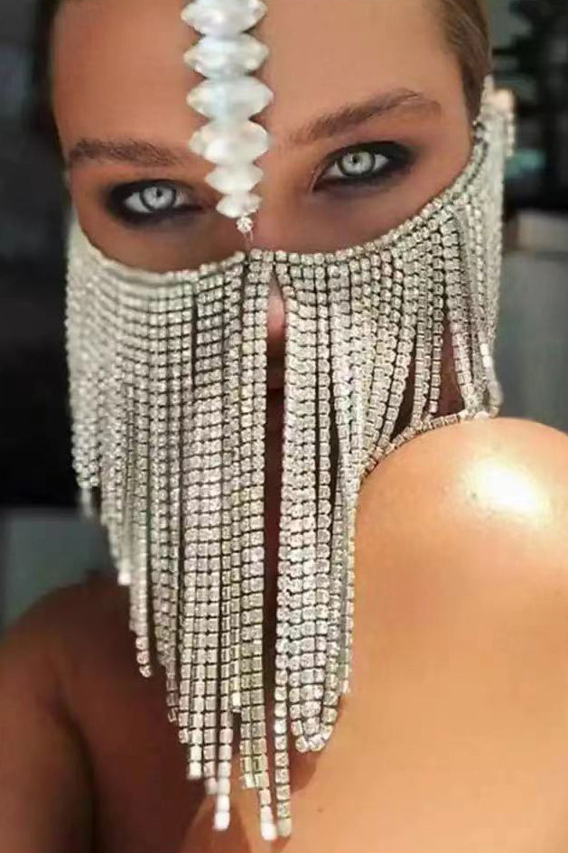 Party Rhinestone Fringe Face Mask