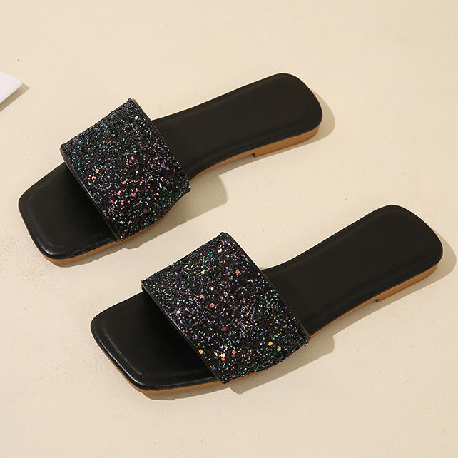 Casual Solid Sequin Outside Slippers