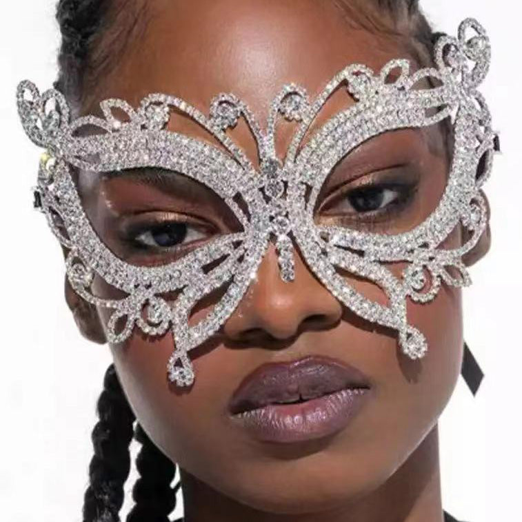 Elegant Rhinestone Butterfly Decor Mask