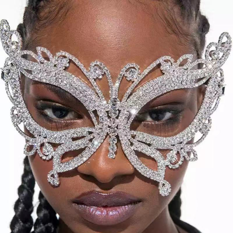 Elegant Rhinestone Butterfly Decor Mask