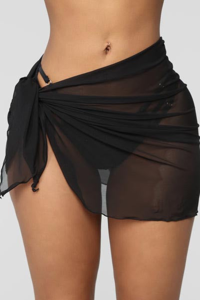 [Pre-Sale] Plus Size Solid Mesh See-Through Lace Up Skirt (Without underwear)