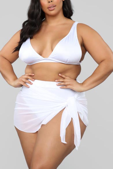 [Pre-Sale] Plus Size Solid Mesh See-Through Lace Up Skirt (Without underwear)