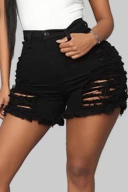 Plus Size Casual Ripped Skinny Button Denim Shorts