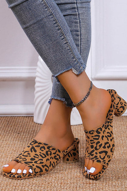 Casual Breathable Leopard Chunky High-Heeled Slippers