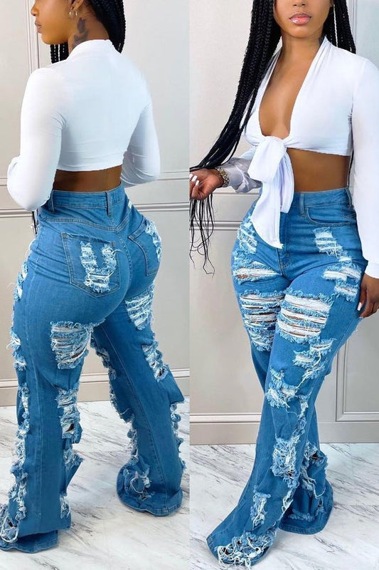 [Pre-Sale] Plus Size Casual Solid Ripped Button Jeans