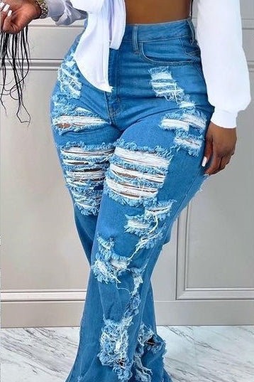 [Pre-Sale] Plus Size Casual Solid Ripped Button Jeans