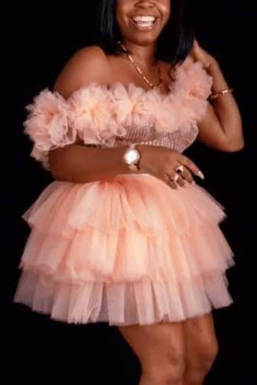 [Pre-Sale] Plus Size Formal Sweet Party Sequin One Shoulder Ruffle Tutu Mini Dresses