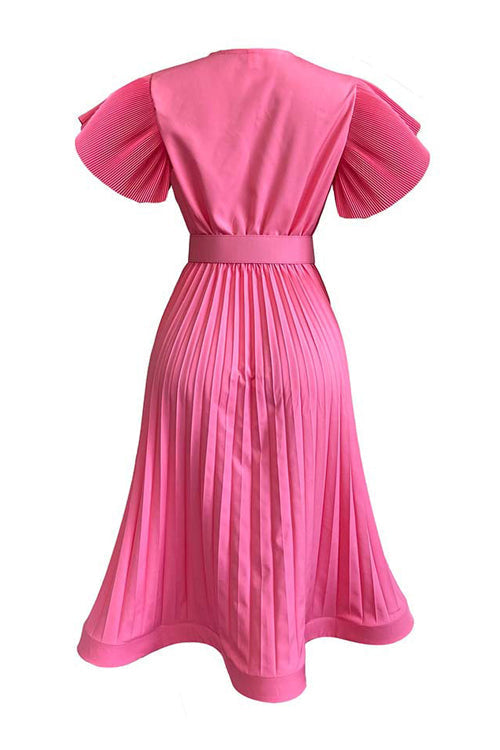 [Pre-Sale] Plus Size Elegant Solid Ruffle Pleated Midi Dresses