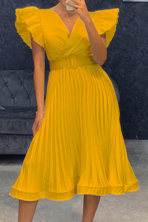 [Pre-Sale] Plus Size Elegant Solid Ruffle Pleated Midi Dresses