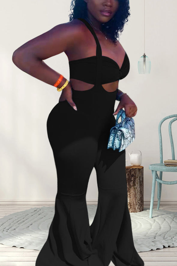 Plus Size Solid Bow Tube Top Two Pieces Flared Pant Sets