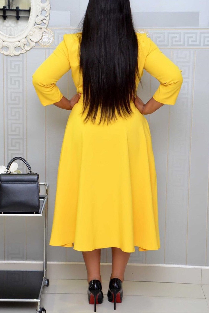 [Pre-Sale] Plus Size Elegant Workplace Neoprene Notched Napel Pleated Midi Dresses