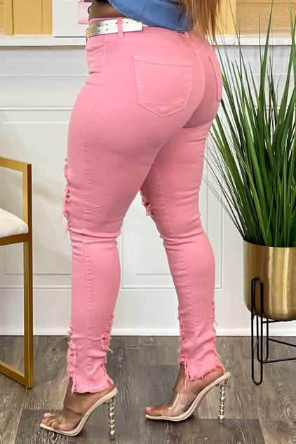 [Pre-Sale] Plus Size Casual Solid Tight Ripped Tassel Denim Pants