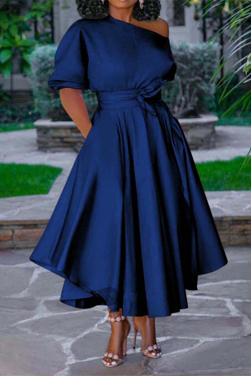 [Pre-Sale] Plus Size Elegant Solid One Shoulder Lace Up Pleated Maxi Dresses