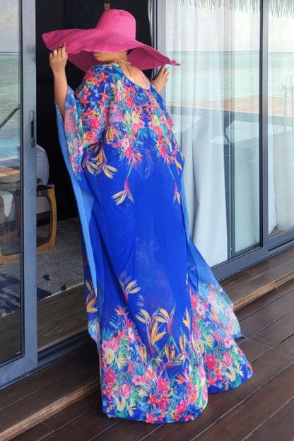 [Pre-Sale] Plus Size Vacation Beach Rich Queen Floral Chiffon Kimono Pant Set
