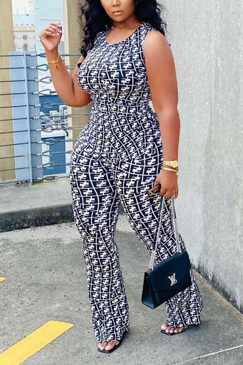 [Pre-Sale] Plus Size All Over Print Geometrical Sleeveless Flared Jumpsuit