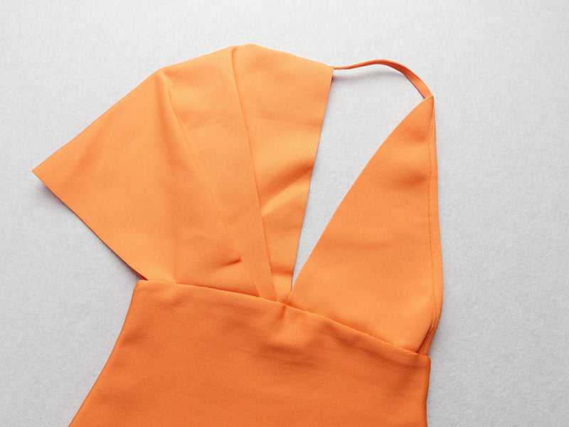 [Pre-Sale] Plus Size Formal Elegant Solid V Neck Halter Asymmetrical Split Maxi Dress