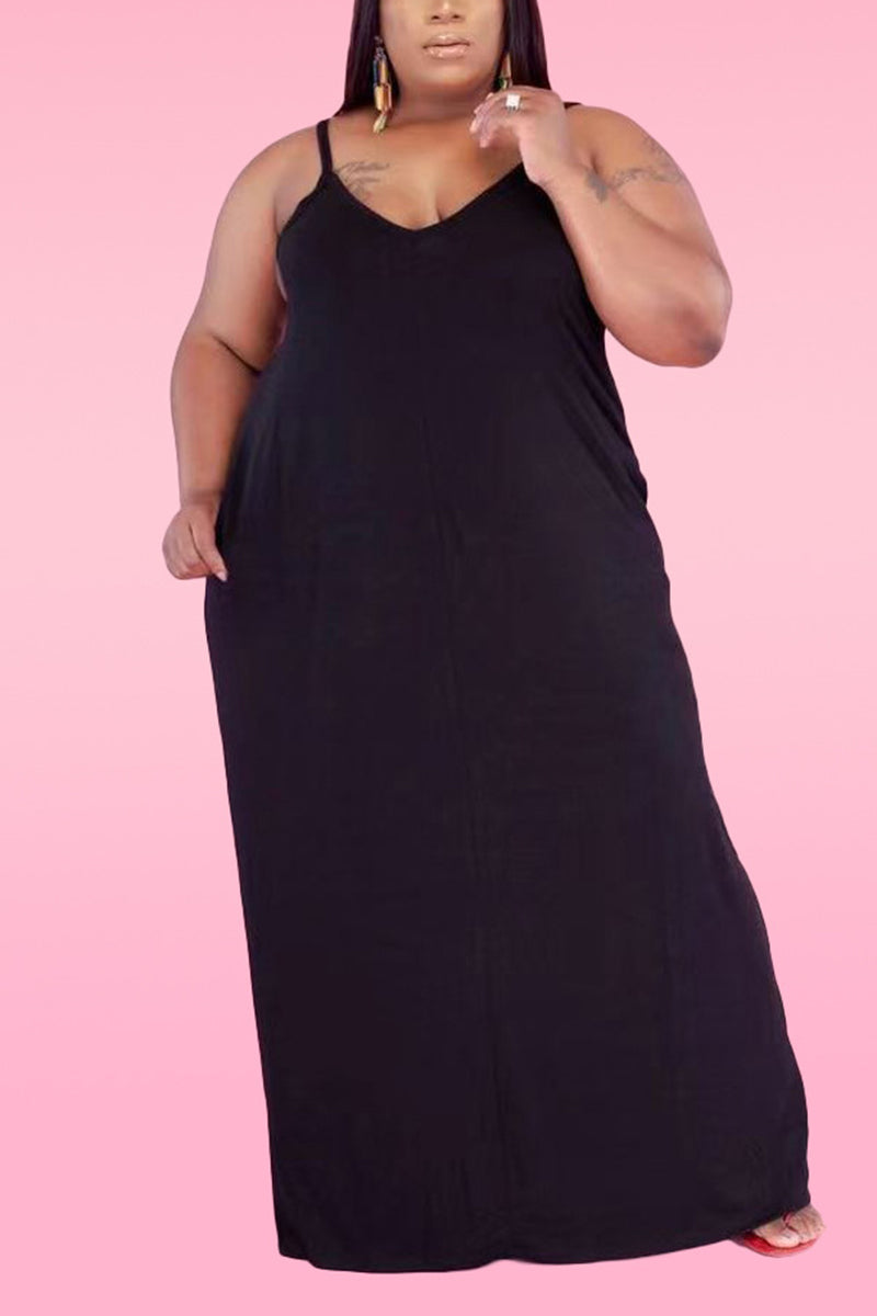 Plus Size Casual Solid Loose Cami Maxi Dress