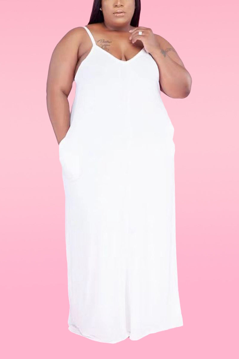 Plus Size Casual Solid Loose Cami Maxi Dress