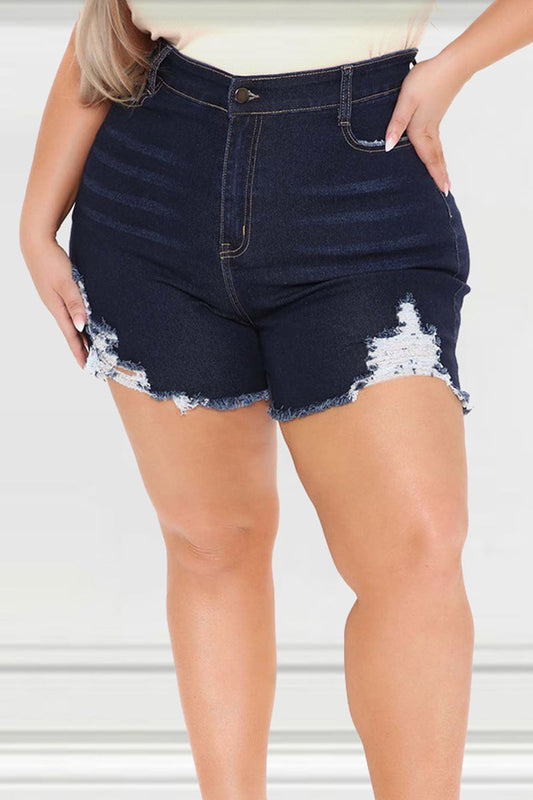 Plus Size Summer Casual Solid Tassel Denim Shorts