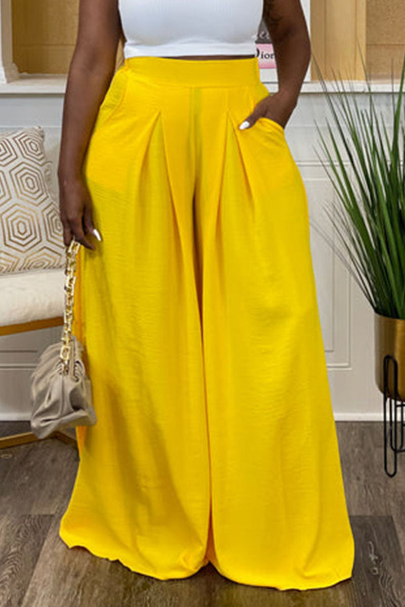 [Pre-Sale] Plus Size Casual Solid High Waist Wide Legs Pants