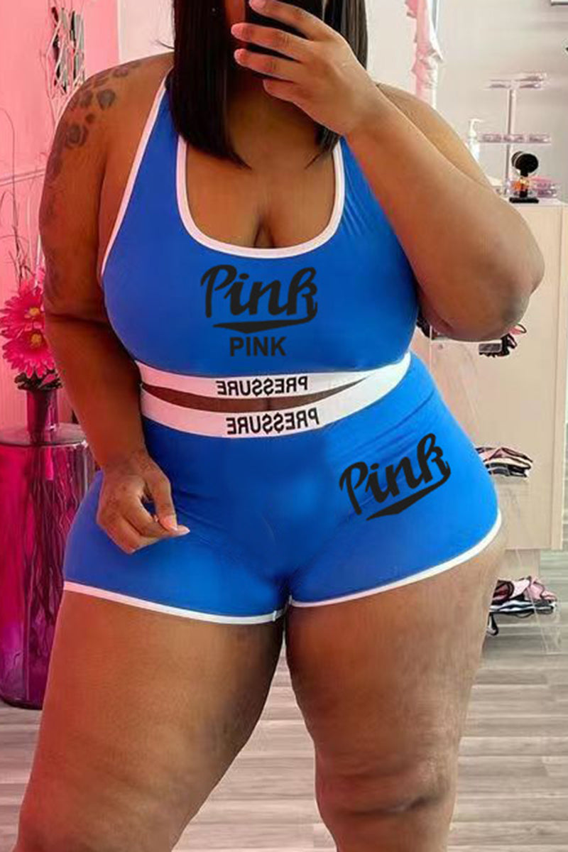 Plus Size Graphic Set Sexy Letter Print Two-piece