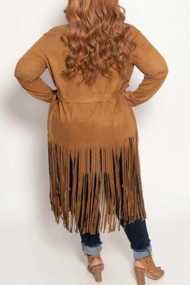 Plus Size Fashion Casual Fringe Long Sleeve Jacket Outwear