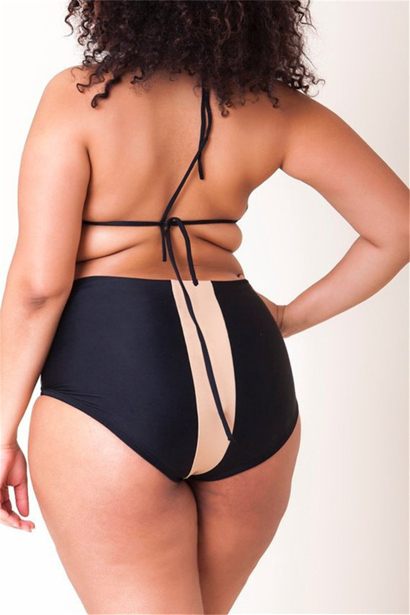 Plus Size Black Backless Two Pieces Swimwear