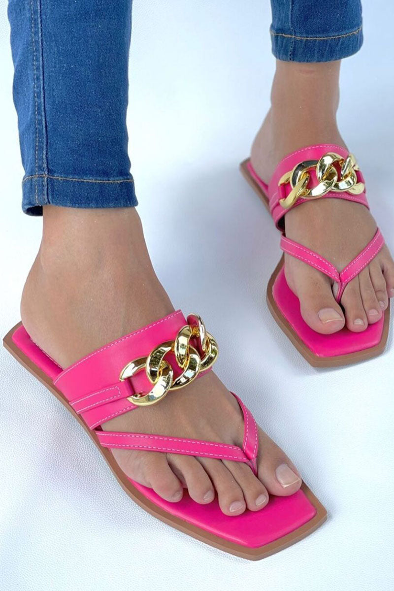 Casual PU Leather Flip-flop Chain Slippers Shoes