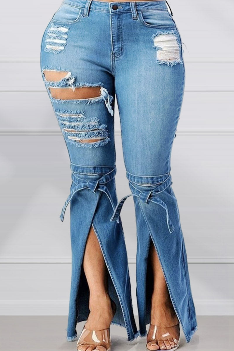 Plus Size Plain Denim Jeans Drawstring