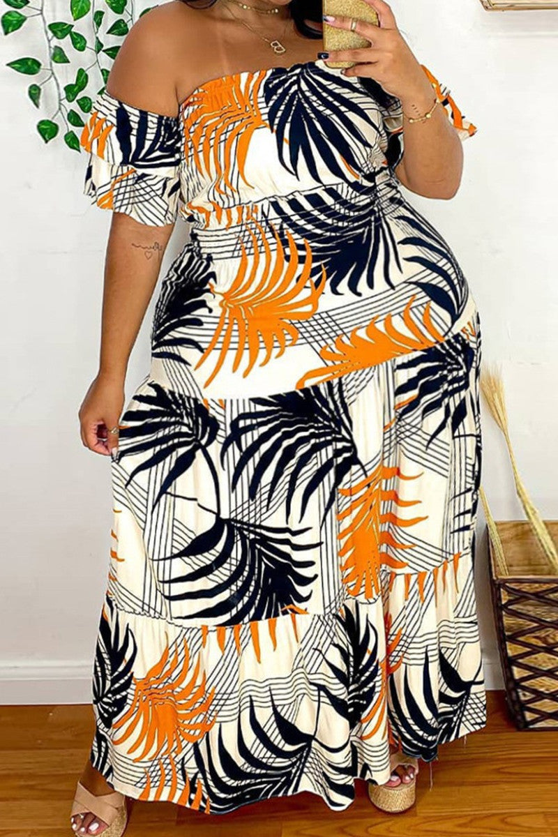 Plus Size All Over Print Off The Shoulder Maxi Dress
