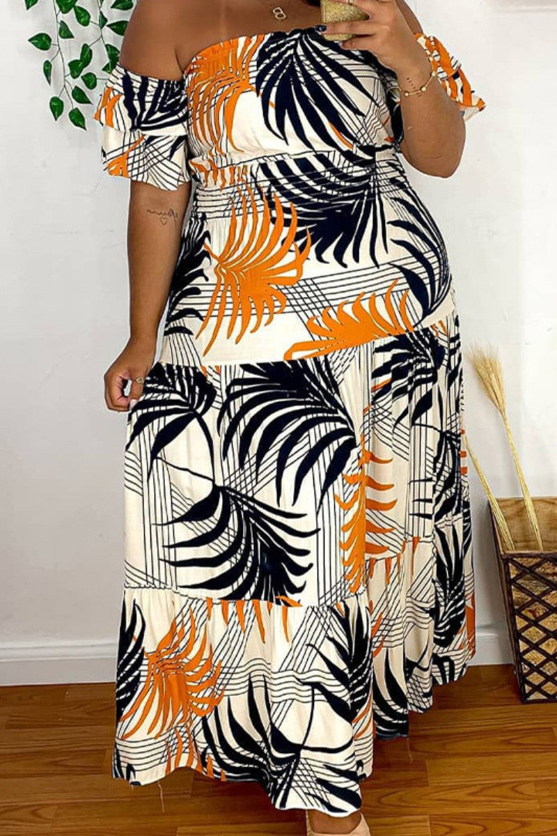Plus Size All Over Print Off The Shoulder Maxi Dress