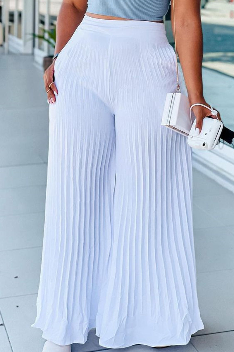 Plus Size Casual White Wide Legs Pants