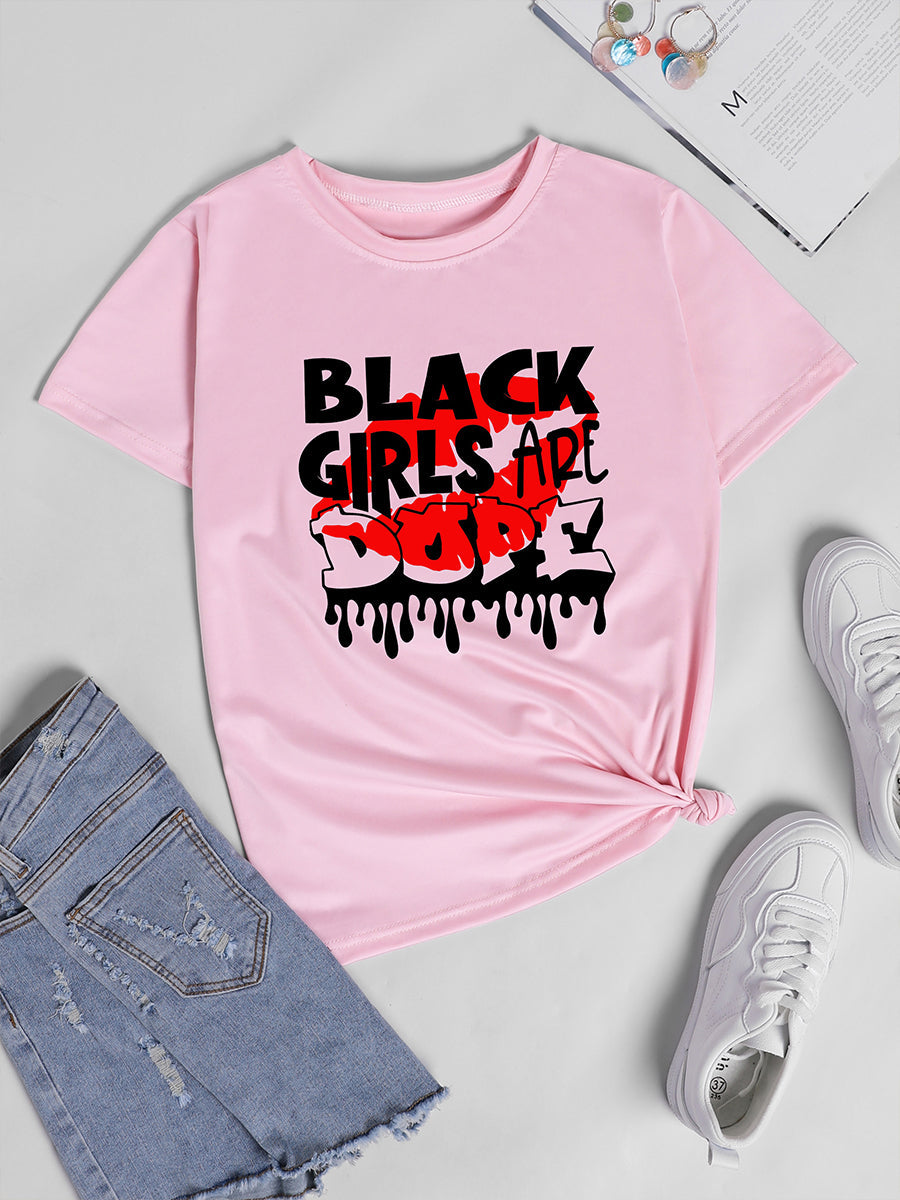 Plus Size Casual Black Girls Are Dope Round Neck Short Sleeve T Shirt