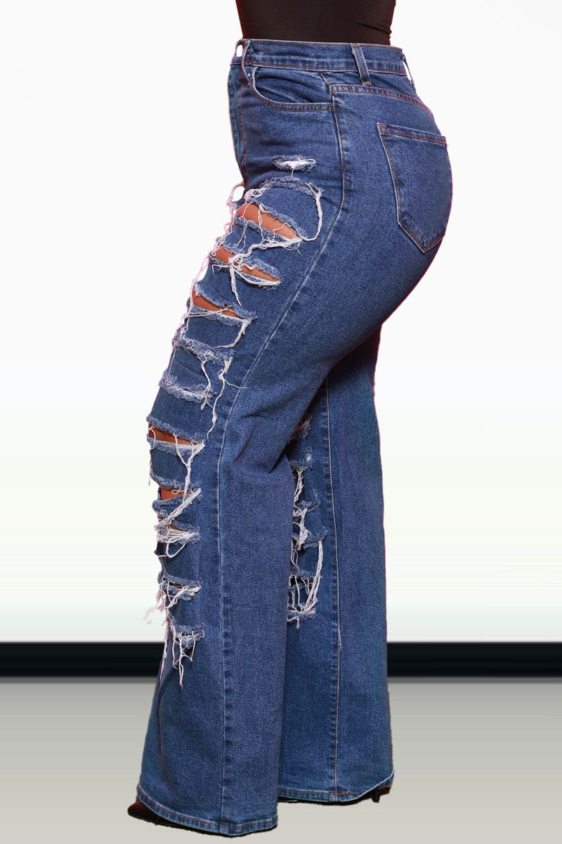 Plus Size High Waist Ripped Mom Jeans