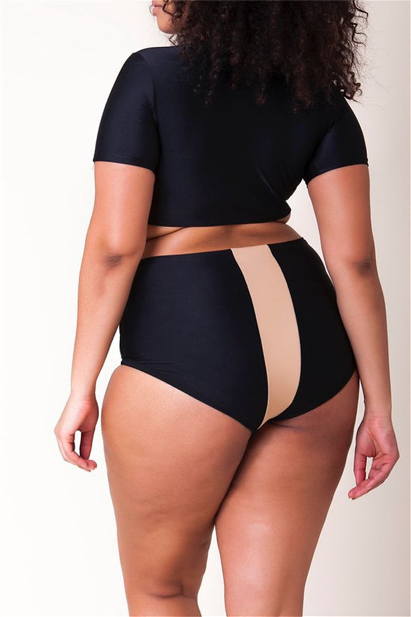 Plus Size Black Backless Two Pieces Swimwear